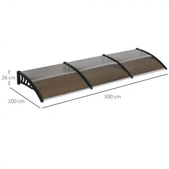 Copertina pentru usi si ferestre Outsunny, Policarbonat/Aluminiu/PP, 300x100x26 cm, Maro/Negru