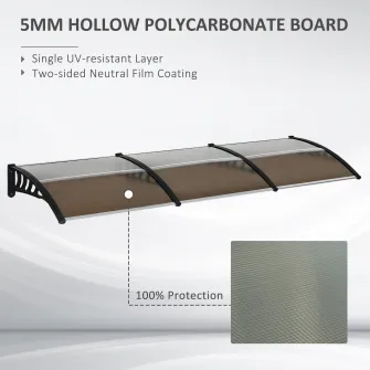 Copertina pentru usi si ferestre Outsunny, Policarbonat/Aluminiu/PP, 300x100x26 cm, Maro/Negru