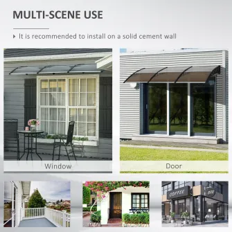Copertina pentru usi si ferestre Outsunny, Policarbonat/Aluminiu/PP, 300x100x26 cm, Maro/Negru