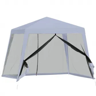 Cort pavilion de gradina Gazebo Outsunny, Plasa laterala, Metal/Poliester, 3x3m, Gri