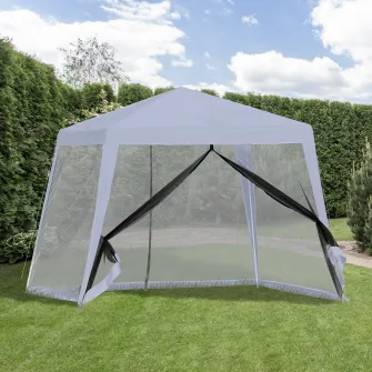 Cort pavilion de gradina Gazebo Outsunny, Plasa laterala, Metal/Poliester, 3x3m, Gri