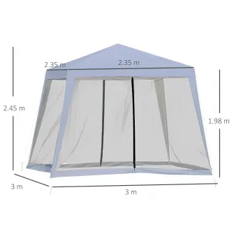 Cort pavilion de gradina Gazebo Outsunny, Plasa laterala, Metal/Poliester, 3x3m, Gri