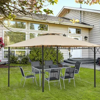 Cort pavilion pentru gradina Outsunny, Metal/Poliester, 3.25x3.25m, Maro deschis