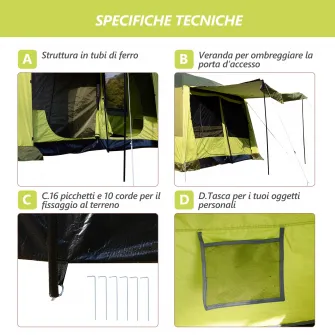 Cort pentru Camping 8 Persoane 410×310×225cm Verde Outsunny