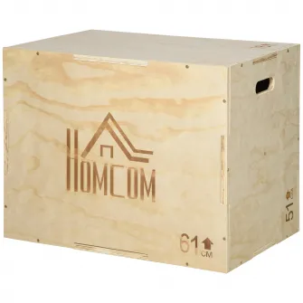 Cutie pliometrica din lemn HOMCOM 3 in 1 pentru antrenament pentru sarituri, antrenament pentru sarituri Complet 50/60/76 cm
