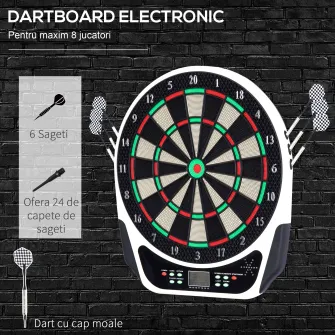 Dartboard electronic din plastic HOMCOM cu 6 darts, efecte sonore si vizuale, 44 x 50 x 3,2 cm, negru