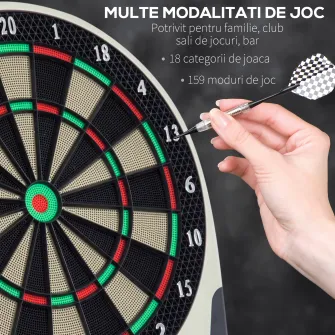 Dartboard electronic din plastic HOMCOM cu 6 darts, efecte sonore si vizuale, 44 x 50 x 3,2 cm, negru