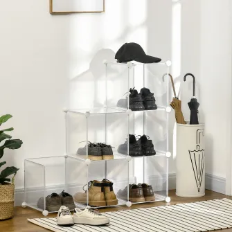 Dulap modular pantofi, Homcom, PP, 6 cuburi, 94.5x32x95 cm, Transparent
