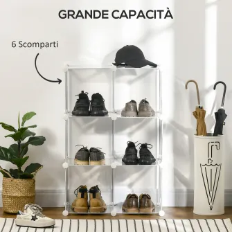 Dulap modular pantofi, Homcom, PP, 6 cuburi, 94.5x32x95 cm, Transparent