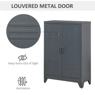 Dulap multifunctional HOMCOM, Metal, 2 usi, 75x33x110 cm, Gri
