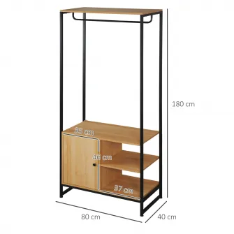 Dulap pentru haine, Homcom, Otel/Lemn, 80x40x180 cm, Maro/Negru