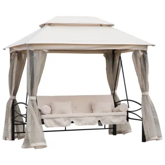 Foisor cu canapea Outsunny, 3 locuri, Capacitate 340 kg, 256x172x248 cm, Bej