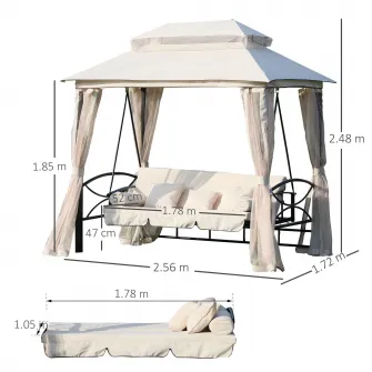 Foisor cu canapea Outsunny, 3 locuri, Capacitate 340 kg, 256x172x248 cm, Bej