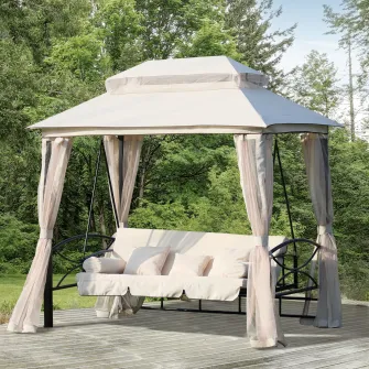 Foisor cu canapea Outsunny, 3 locuri, Capacitate 340 kg, 256x172x248 cm, Bej