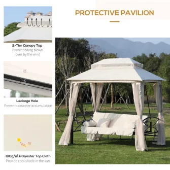 Foisor cu canapea Outsunny, 3 locuri, Capacitate 340 kg, 256x172x248 cm, Bej