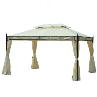 Foisor cu Dublu Acoperis si 4 Prelate Laterale, 3x4m, Crem, Outsunny