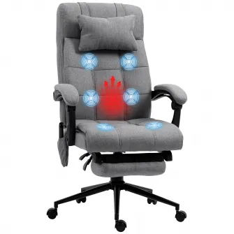 Fotoliu de birou Vinsetto cu incalzire cu 6 puncte de masaj si 5 moduri, scaun de birou ergonomic cu suport pentru picioare si spatar inclinabil la 155°, de culoare gri