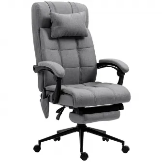 Fotoliu de birou Vinsetto cu incalzire cu 6 puncte de masaj si 5 moduri, scaun de birou ergonomic cu suport pentru picioare si spatar inclinabil la 155°, de culoare gri