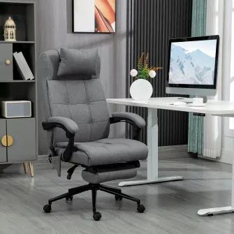 Fotoliu de birou Vinsetto cu incalzire cu 6 puncte de masaj si 5 moduri, scaun de birou ergonomic cu suport pentru picioare si spatar inclinabil la 155°, de culoare gri