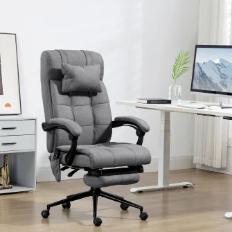 Fotoliu de birou Vinsetto cu incalzire cu 6 puncte de masaj si 5 moduri, scaun de birou ergonomic cu suport pentru picioare si spatar inclinabil la 155°, de culoare gri