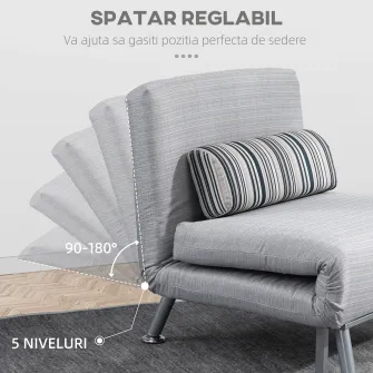 Fotoliu Extensibil din Fier si Bumbac 75x70x75cm Gri HOMCOM
