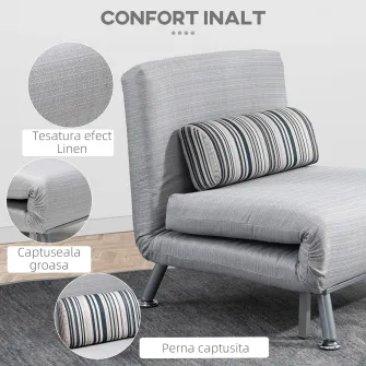 Fotoliu Extensibil din Fier si Bumbac 75x70x75cm Gri HOMCOM