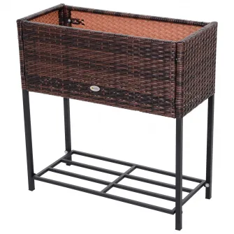 Ghiveci de plante pentru gradina Outsunny, Metal/Ratan, 70 x 30 x 72cm, Maro