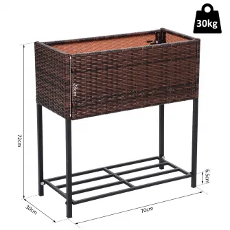 Ghiveci de plante pentru gradina Outsunny, Metal/Ratan, 70 x 30 x 72cm, Maro