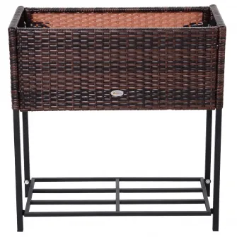 Ghiveci de plante pentru gradina Outsunny, Metal/Ratan, 70 x 30 x 72cm, Maro