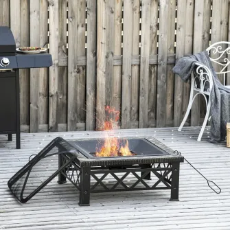 Gratar pe carbuni, Outsunny, 76 x 76 x 47 cm, Metal, Negru