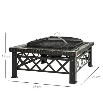 Gratar pe carbuni, Outsunny, 76 x 76 x 47 cm, Metal, Negru