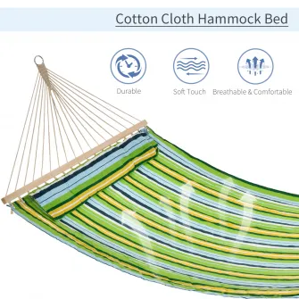 Hamac de Gradina Outsunny pentru 1-2 persoane Max 150 kg, Hamac de Camping din Bumbac si Poliester cu Perna Detasabila 400x140cm