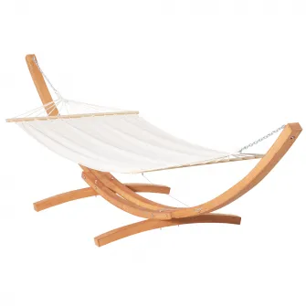 Hamac Outsunny cu Suport din Lemn si Bumbac, Hamac de Gradina pentru alte Spatii Exterioare, 392x120x102cm, Alb