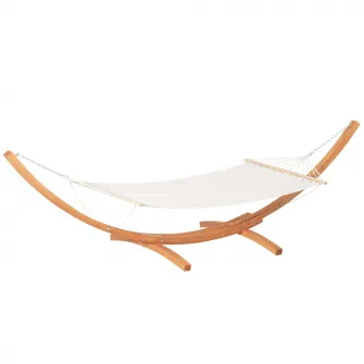 Hamac Outsunny cu Suport din Lemn si Bumbac, Hamac de Gradina pentru alte Spatii Exterioare, 392x120x102cm, Alb