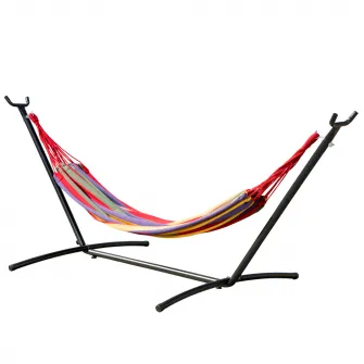 Hamac OutSunny Portabil cu suport din otel si bumbac multicolor