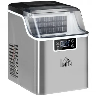 HOMCOM Aparat de Gheata 20 kg in 24 de ore, 24 de Cuburi in 14-18 Minute, Rezervor de 3,2 l si Dimensiune Cuburi Reglabila, Autocuratare