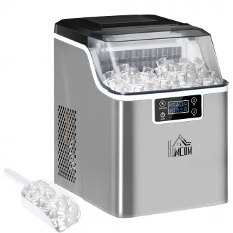 HOMCOM Aparat de Gheata 20 kg in 24 de ore, 24 de Cuburi in 14-18 Minute, Rezervor de 3,2 l si Dimensiune Cuburi Reglabila, Autocuratare