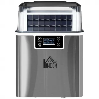 HOMCOM Aparat de Gheata 20 kg in 24 de ore, 24 de Cuburi in 14-18 Minute, Rezervor de 3,2 l si Dimensiune Cuburi Reglabila, Autocuratare