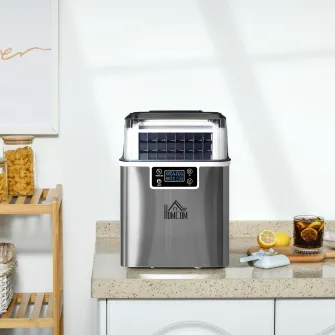 HOMCOM Aparat de Gheata 20 kg in 24 de ore, 24 de Cuburi in 14-18 Minute, Rezervor de 3,2 l si Dimensiune Cuburi Reglabila, Autocuratare