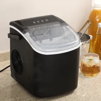HOMCOM Aparat de gheata pentru blat, 12 kg in 24 de ore, 9 cuburi gata in 6-12 minute, aparat portabil pentru cuburi de gheata cu cupa de gheata si cos, negru