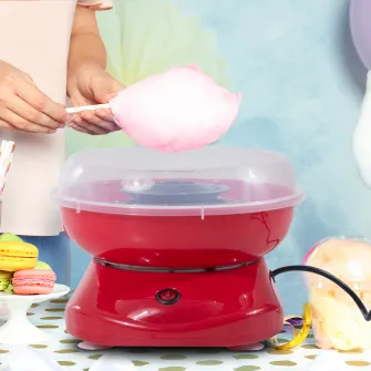 HomCom Aparat pentru Vata de Zahar 450W din PP, Inox si Aluminiu 27x26x18 Rosu