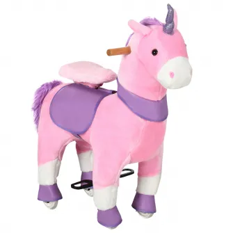 HOMCOM Balansoar pentru copii, design unicorn cu roti pentru 3-6 ani