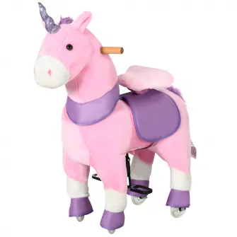 HOMCOM Balansoar pentru copii, design unicorn cu roti pentru 3-6 ani