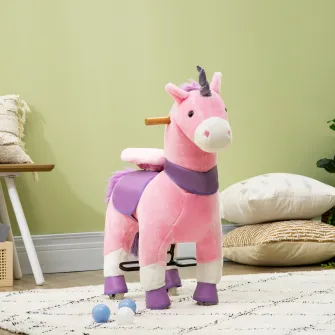 HOMCOM Balansoar pentru copii, design unicorn cu roti pentru 3-6 ani