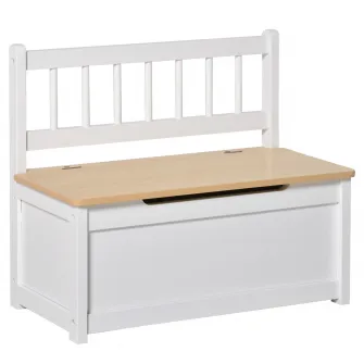 Homcom Banca Cutie de Depozitare pentru Copii 2 in 1 din Lemn 60x30x50cm, Alb/Lemn natural