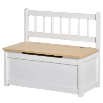 Homcom Banca Cutie de Depozitare pentru Copii 2 in 1 din Lemn 60x30x50cm, Alb/Lemn natural