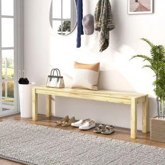 HOMCOM Banca de sufragerie din lemn 150 cm pentru 3 persoane, banca din lemn pentru bucatarie, sufragerie, intrare, efect de lemn natural