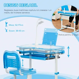 HomCom banca si scaun pentru copii, 70x49.5x80-105cm