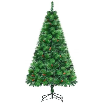 HOMCOM Brad de Craciun impodobit si ignifug pentru interior cu 782 de ramuri si baza metalica, din PE si PVC, Φ116x180 cm, verde