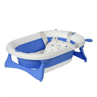 HOMCOM Cadita pentru baita pliabila pentru copii 0-3 ani cu indicator de temperatura si pernuta, 81,5x50,5x23,5 cm, albastru